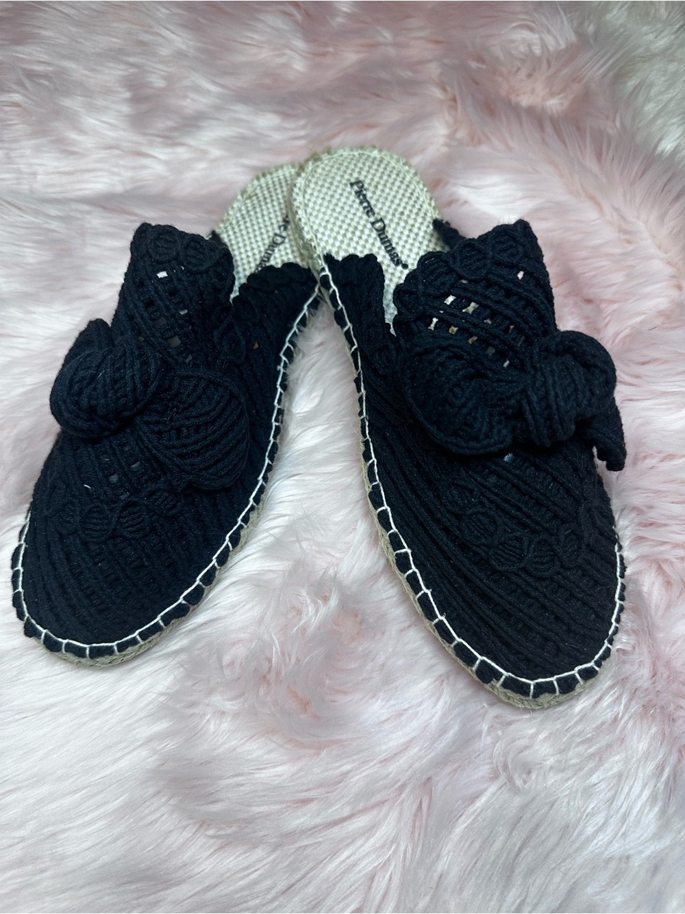 Pierre Dumas Black Crochet Knot Espadrille Mules